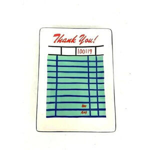 Food Order Receipt Ceramic Tray 7.5"x5.5" THANK YOU Handpainted Server Tab